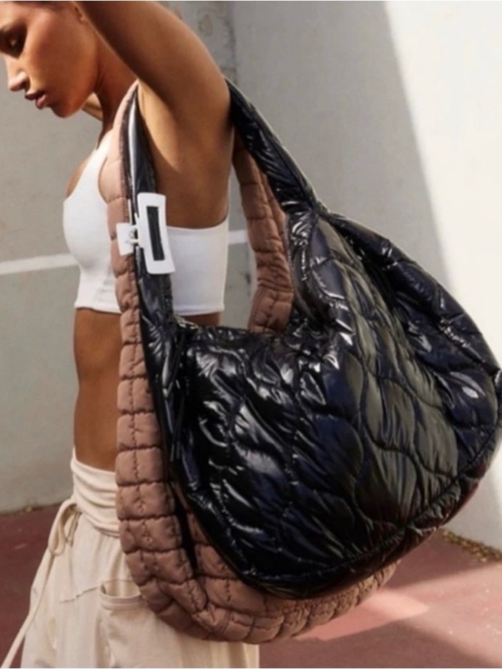 FP Movement by Free People Glossy Quilted Black Patent Shoulder/Gym Bag!